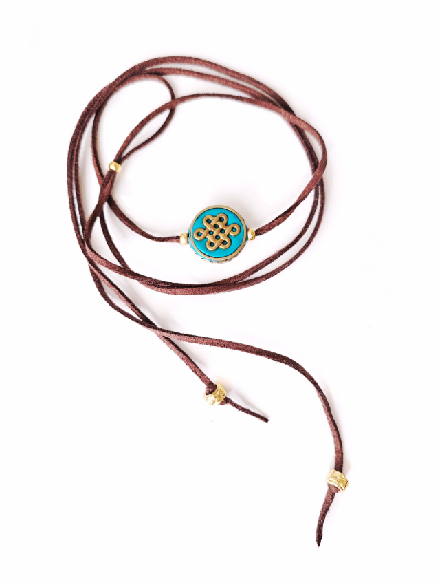 Colar Couro Camura Caf Pingente Mandala